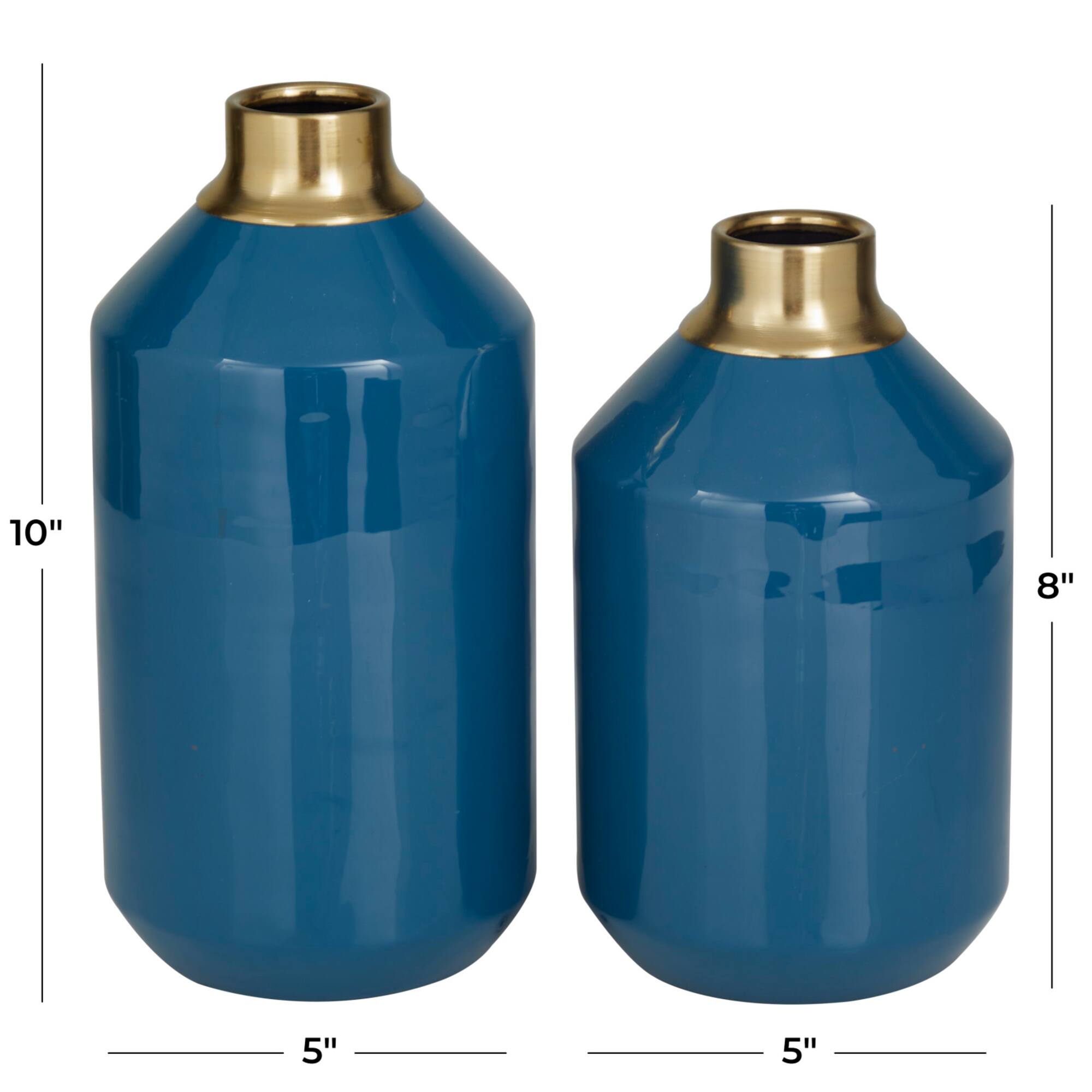 Blue Metal Modern Vase, 10" x 5" x 5"